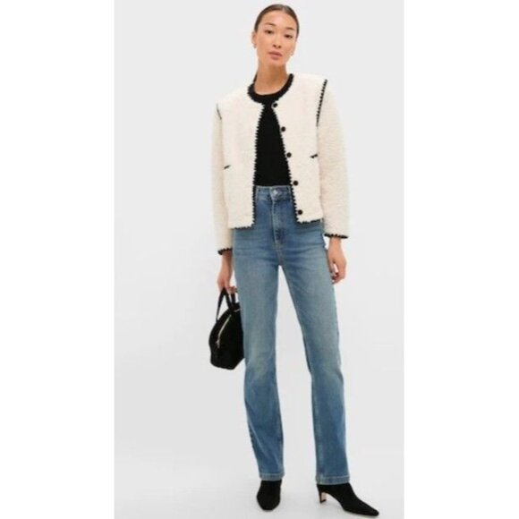 Hyacinth House Cream & Black Trim Sherpa Audrey Jacket Cardigan Sweater Size L - Picture 2 of 9